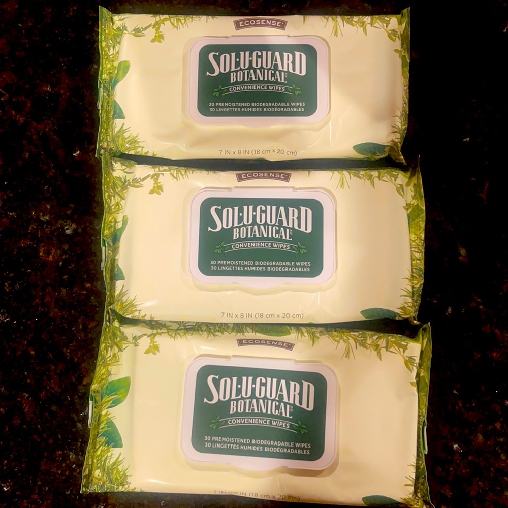 3 Packages Sol-U-Guard Botanical Convenience Wipes